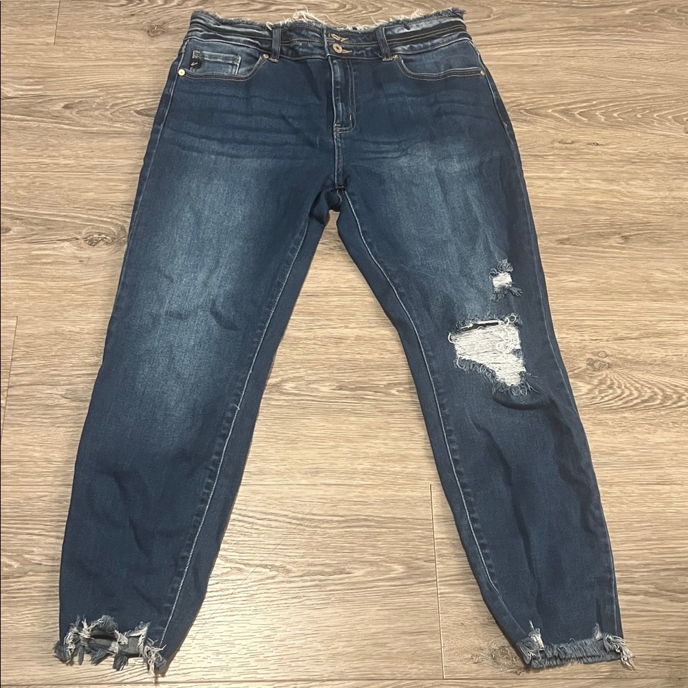 KanCan Dark Blue Distressed Boyfriend Jeans
